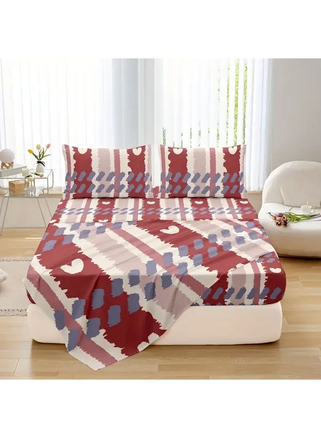Red Polka Dot Full Size Microfiber Bed Sheet Set 4 Piece Breathable All Season - Image 2
